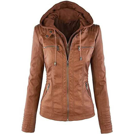 Lock and Love Women's Removable Hooded Faux Leather Jacket
