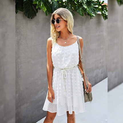 Lovinchic Women's Spaghetti Strap Tied Waist Floral Mini Dress Summer Casual Flowy Dress