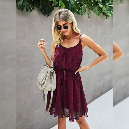 Lovinchic Women's Spaghetti Strap Tied Waist Floral Mini Dress Summer Casual Flowy Dress
