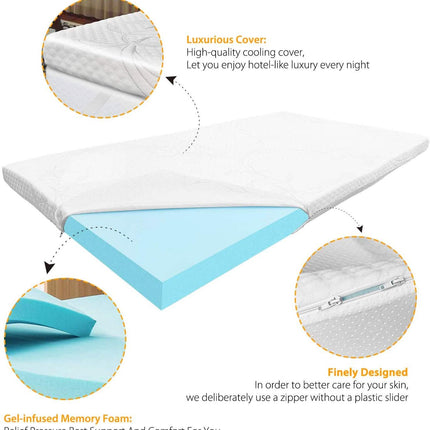 LSOFT Mattress Pad Gel Infused Memory Foam Mattress Topper 4 Corner Elastic Anchor Band Washable Bed Cover