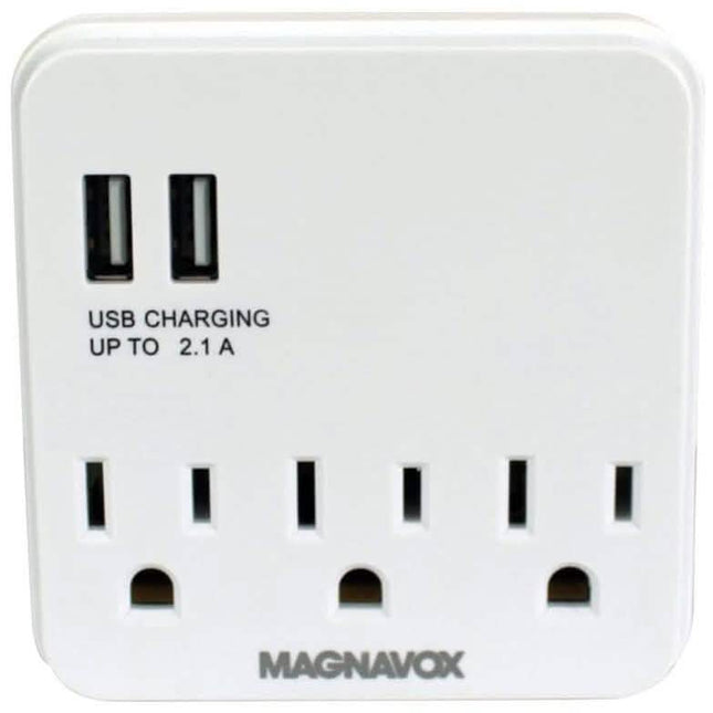 Magnavox Desk Top Multi-Functional Wall Outlet Surge Protector Charging Port