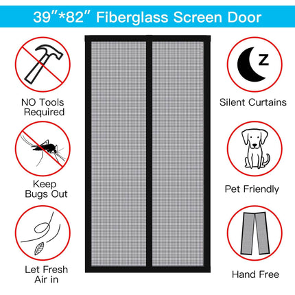 Magnetic Screen Door With Durable Fiberglass Mosquito Mesh Curtain