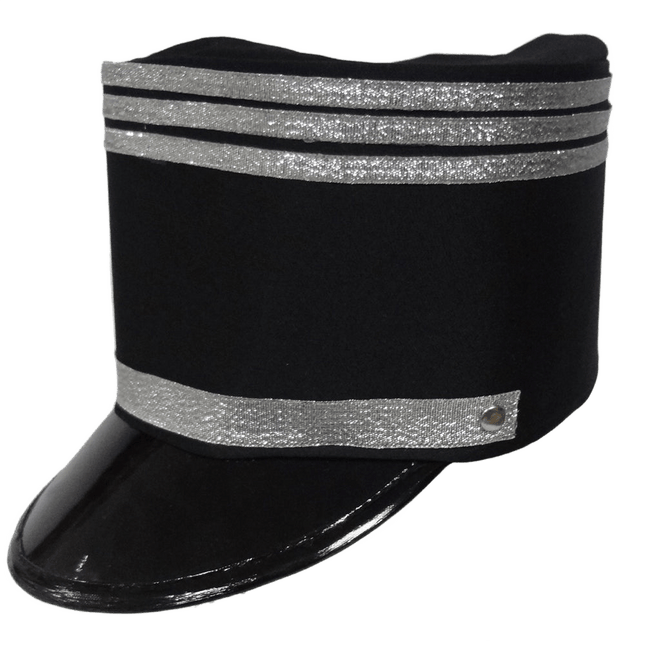 Black Marching Band Hat for Adults – Costume Parade Band Leader Hat with Silver Trim