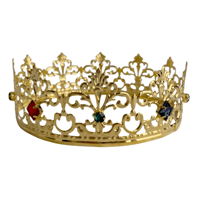 Gold Royal Crown Costume Accessory – King, Queen, Prince & Princess Crown with Jewel Details