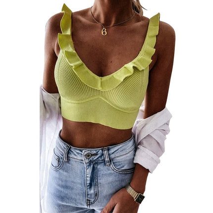 Meihuida Women's Sleeveless V Neck Crop Tops