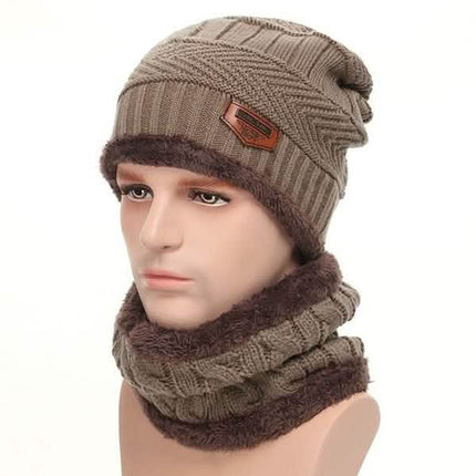 Men And Women Knitted Winter Scarf & Hat Fleece Lined Bonnet Beanies