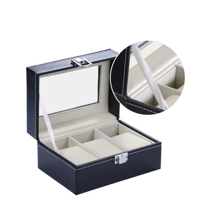 Mens Black Leather Display Glass Top Jewelry Case Organizer