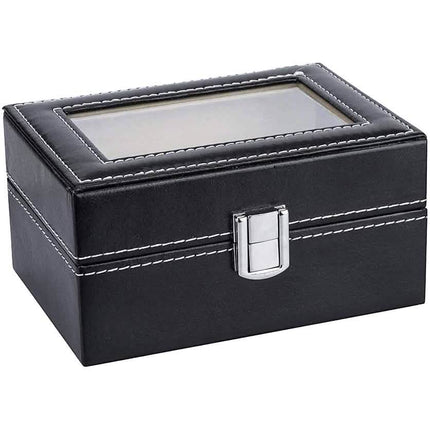 Mens Black Leather Display Glass Top Jewelry Case Organizer