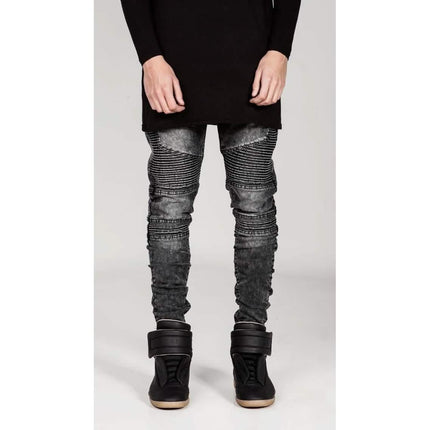 Men's Comfy Stretch Ripped Distressed Biker Jeans Pants Rock Revival