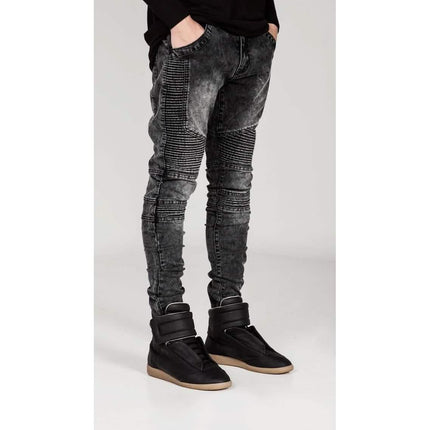Men's Comfy Stretch Ripped Distressed Biker Jeans Pants Rock Revival