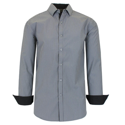 Men's Long Sleeve Slim Fitting Gingham Pattern Dress Shirts