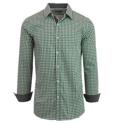 Men's Long Sleeve Slim Fitting Gingham Pattern Dress Shirts