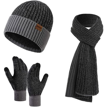 Men's Scarf and Beanie Hat Themal Gloves Set