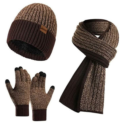 Men's Scarf and Beanie Hat Themal Gloves Set
