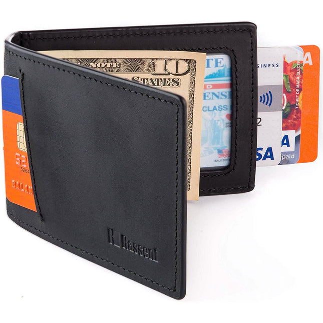 Men's Slim Leather Wallet with Money Clip Bifold Minimalist RFID Blocking Card