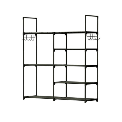 Metal Shoe Storage Shelf Free Standing Shoe Stand with 2 Row Hooks