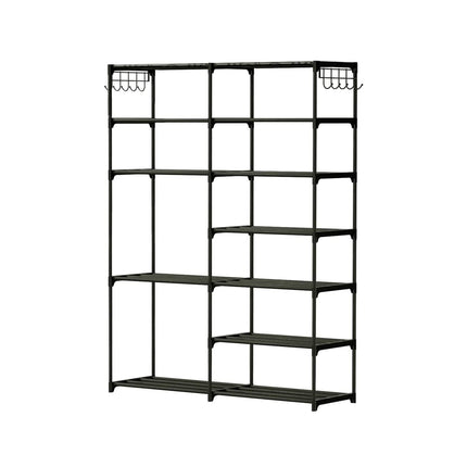 Metal Shoe Storage Shelf Free Standing Shoe Stand with 2 Row Hooks