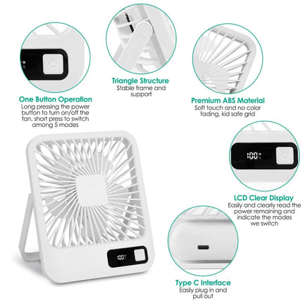 Mini Desktop Cooling Fan Rechargeable Battery Powered with LCD Display