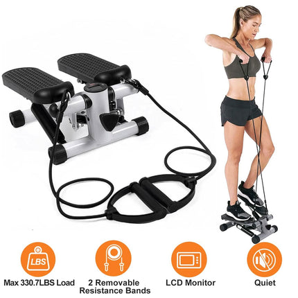 Mini Fitness Stepper with 2 Resistance Bands LCD Monitor