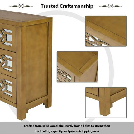 Mirrored Carved Pattern Modern Gold Finish Bedroom Nightstand