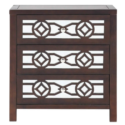 Mirrored Carved Pattern Modern Gold Finish Bedroom Nightstand