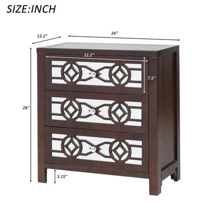 Mirrored Carved Pattern Modern Gold Finish Bedroom Nightstand