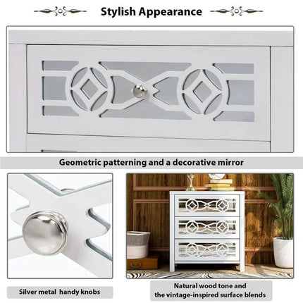 Mirrored Carved Pattern Modern Gold Finish Bedroom Nightstand