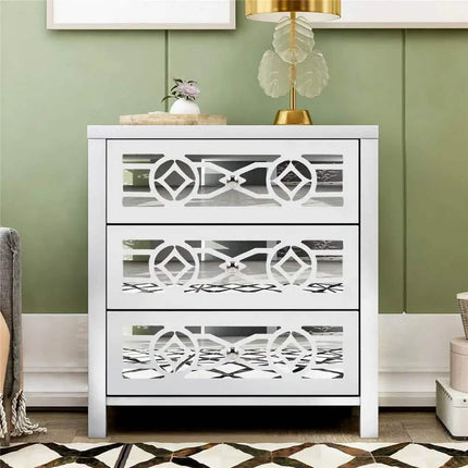 Mirrored Carved Pattern Modern Gold Finish Bedroom Nightstand