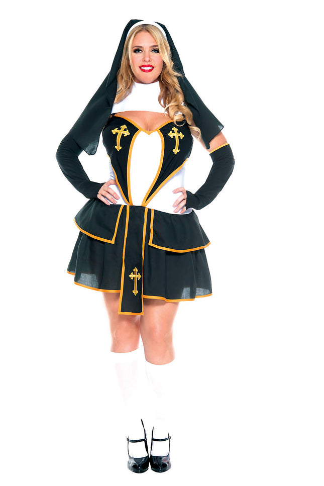 Flirty Nun Woman Plus Costume by Music Leg only at  TeeJayTraders.com