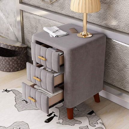 Modern Bedside Velvet Upholstered 3-Drawer Nightstand with Metal Handles