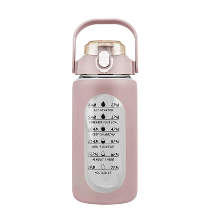 Motivational Water Bottle Intake Tracker with Straw Time Marker Silicone Sleeve Handle