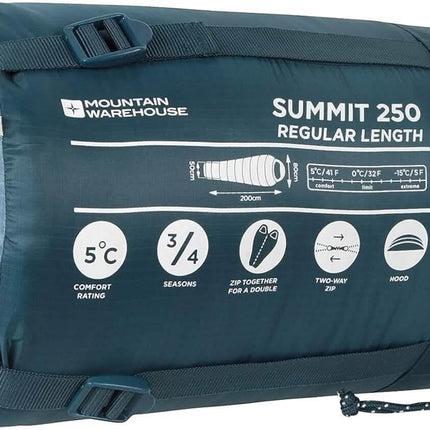 Mountain Warehouse Summit 250 Winter Sleeping Bag - Mummy Shape (Regular Length)