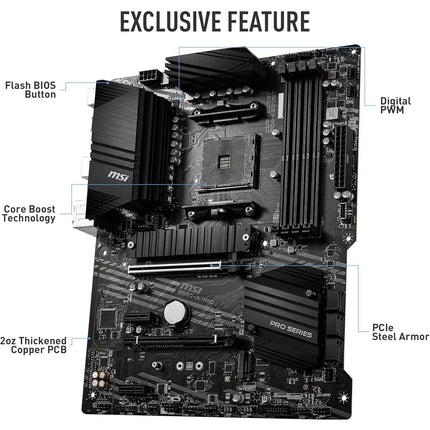 MSI B550-A PRO ProSeries Motherboard (AMD AM4, DDR4, PCIe 4.0, SATA 6Gb/s, M.2, USB 3.2 Gen 2, HDMI/DP, ATX) (Refurbished)