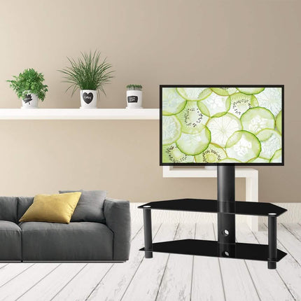 Multi-Function Angle and Height Adjustable Tempered Glass Metal Frame Floor TV Stand