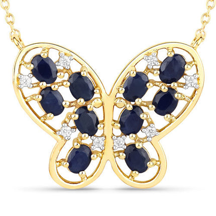 2.16 Carat Genuine Blue Sapphire and White Zircon .925 Sterling Silver Necklace