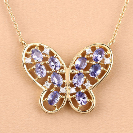 1.86 Carat Genuine Tanzanite and White Zircon .925 Sterling Silver Necklace
