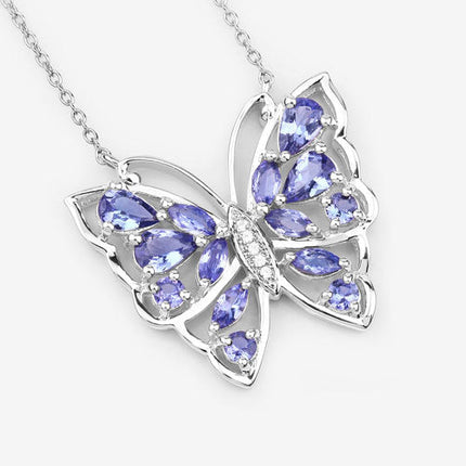 2.76 Carat Genuine Tanzanite and White Zircon .925 Sterling Silver Necklace