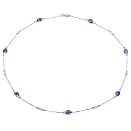 6.43 Carat Genuine Blue Sapphire and White Diamond .925 Sterling Silver Necklace