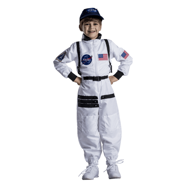 Kids NASA Astronaut Costume with White Space Suit and Mission Patches
