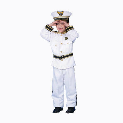 Kids Ship Captain Costume – White Navy Captain Uniform with Hat for Halloween & Dress Up