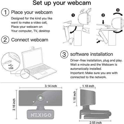 USB FHD Web Computer Camera with Dual Microphone & Privacy Cover