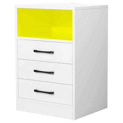 Nightstand with 3 Drawers, Cabinet and USB Charging Ports