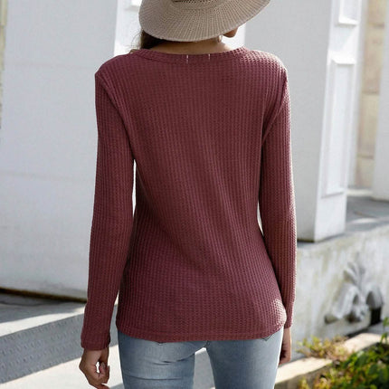Notched Waffle Knit Solid Tee