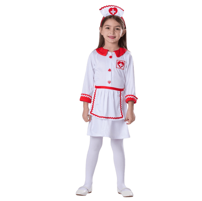 Kids Nurse Costume with Medical Dress, Cap and Pretend Play Accessories