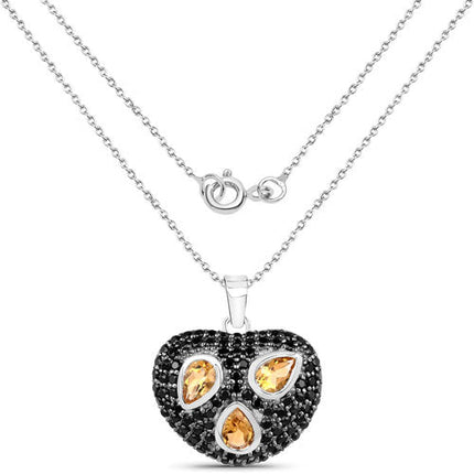 3.19 Carat Genuine Citrine and Black Spinel .925 Sterling Silver Pendant