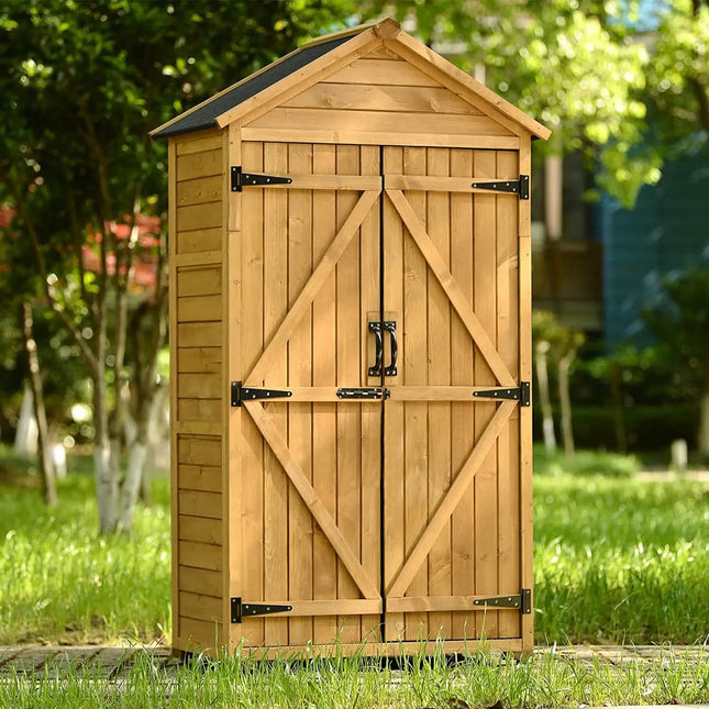 Outdoor Wood Tilt Storage Shed Tool Organizer with Waterproof Asphalt Roof