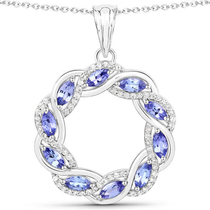 1.73 Carat Genuine Tanzanite and White Topaz .925 Sterling Silver Pendant