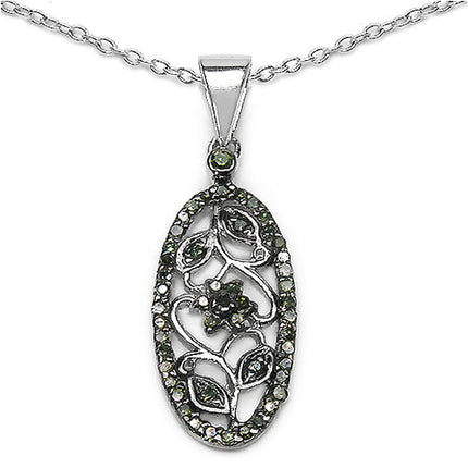 0.22 Carat Genuine Green Diamond .925 Sterling Silver Pendant