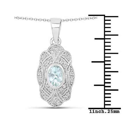 0.48 Carat Genuine Aquamarine and White Topaz .925 Sterling Silver Pendant