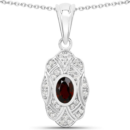 0.63 Carat Genuine Garnet and White Topaz .925 Sterling Silver Pendant